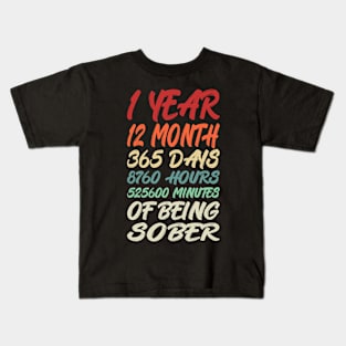 1 Year Of Being Sober Celebrating Clean Addiction Recovery Kids T-Shirt